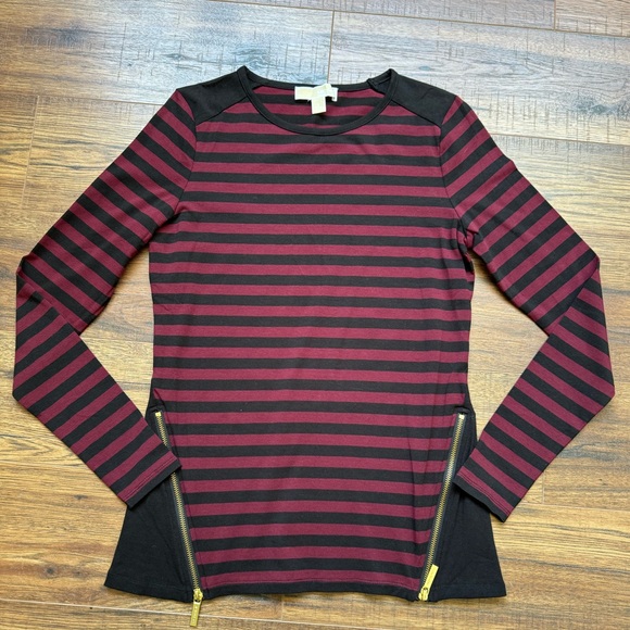 Small MICHAEL Michael Kors Black and Purple Stripe Long Sleeve. - Picture 1 of 4